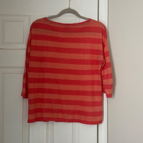 Women's Boden Striped Linen Top 3/4 Length Sleeves, Red Orange Size 6 - Picture 2 of 5